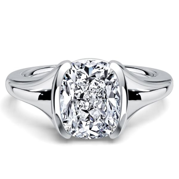 Classic Half-bezel White Sapphire Cushion Cut Engagement Ring For Women Belovegrace