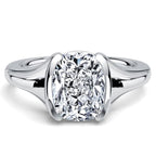 Classic Half-bezel White Sapphire Cushion Cut Engagement Ring For Women Belovegrace