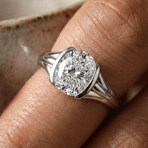 Classic Solitaire Half Bezel Cushion Cut White Sapphire Engagement Ring