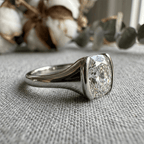 Classic Solitaire Half Bezel Cushion Cut White Sapphire Engagement Ring