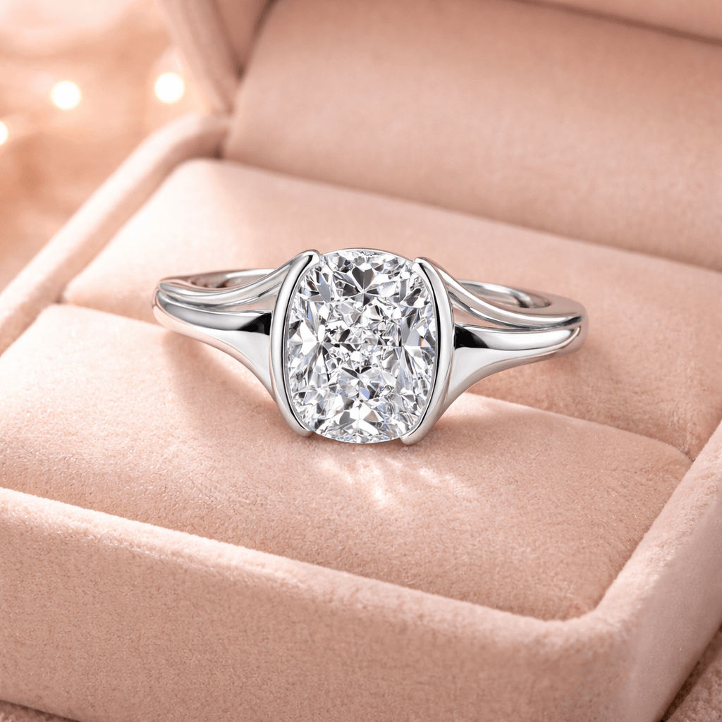 Modern Bezel Set Cushion Cut Moissanite Engagement Ring