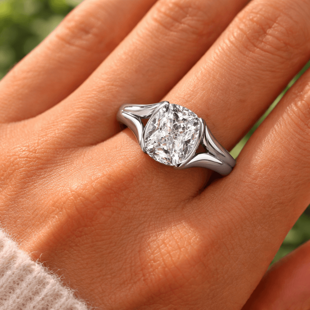 Modern Bezel Set Cushion Cut Moissanite Engagement Ring