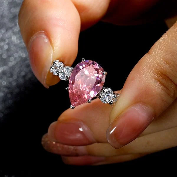 Classic Pear Cut Pink Sapphire Eternity Band Engagement Ring For Women Belovegrace