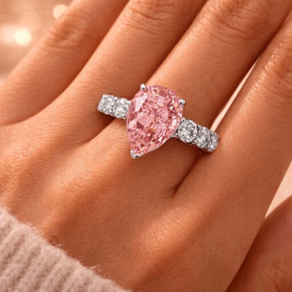 Romantic Pavé Pear Cut Pink Moissanite Engagement Ring