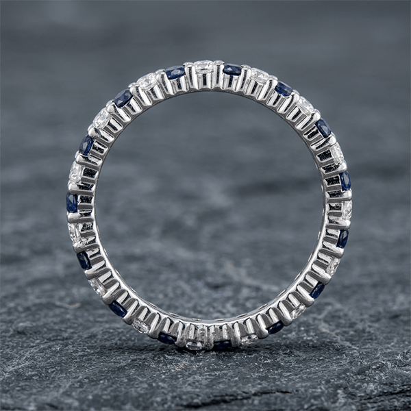 Alternating Blue & White Sapphire Round Cut Eternity Band Ring For Women