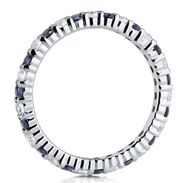 Classic Eternity Round Cut White & Blue Sapphire Wedding Band For Women Belovegrace
