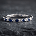 Alternating Blue & White Sapphire Round Cut Eternity Band Ring For Women