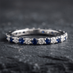 Alternating Blue & White Sapphire Round Cut Eternity Band Ring For Women