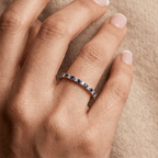 Alternating Blue & White Sapphire Round Cut Eternity Band Ring For Women