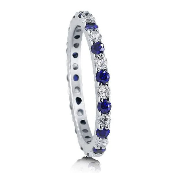 Classic Eternity Round Cut White & Blue Sapphire Wedding Band For Women Belovegrace