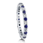 Classic Eternity Round Cut White & Blue Sapphire Wedding Band For Women Belovegrace