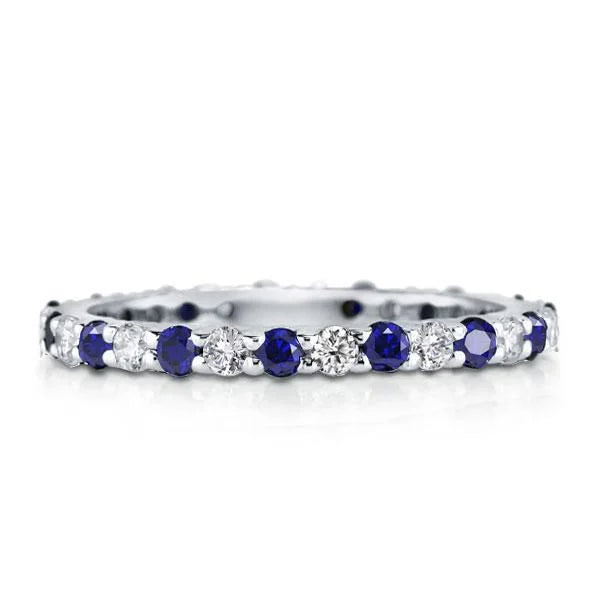Classic Eternity Round Cut White & Blue Sapphire Wedding Band For Women Belovegrace