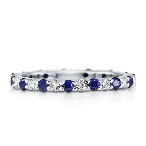 Classic Eternity Round Cut White & Blue Sapphire Wedding Band For Women Belovegrace