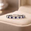 Alternating Blue & White Sapphire Round Cut Eternity Band Ring For Women