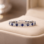 Alternating Blue & White Sapphire Round Cut Eternity Band Ring For Women