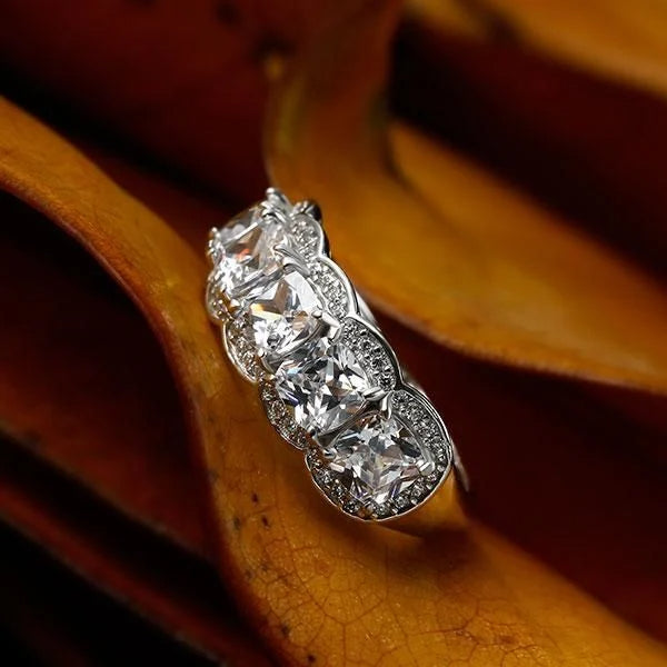 Halo Cushion Cut White Sapphire Half Eternity Wedding Band For Women Belovegrace