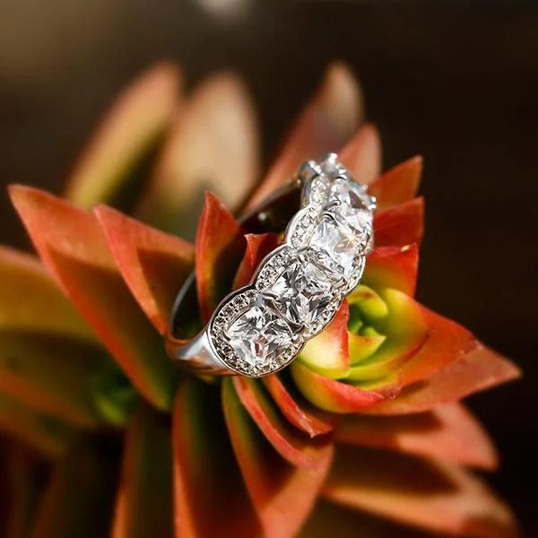 Halo Cushion Cut White Sapphire Half Eternity Wedding Band For Women Belovegrace