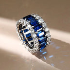 Multi Row Emerald & Round Blue Sapphire Eternity Wedding Band For Women Belovegrace