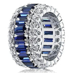 Multi Row Emerald & Round Blue Sapphire Eternity Wedding Band For Women Belovegrace