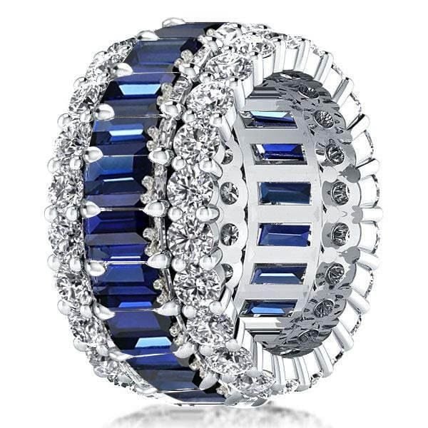 Multi Row Emerald & Round Blue Sapphire Eternity Wedding Band For Women Belovegrace