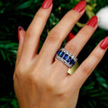 Multi Row Emerald & Round Blue Sapphire Eternity Wedding Band For Women Belovegrace