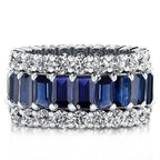 Multi Row Emerald & Round Blue Sapphire Eternity Wedding Band For Women Belovegrace