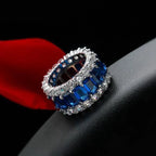 Multi Row Emerald & Round Blue Sapphire Eternity Wedding Band For Women Belovegrace