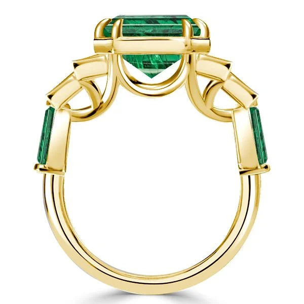 Golden Bezel Seven Stone Emerald Cut Emerald Sapphire Engagement Ring For Women Belovegrace