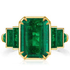 Golden Bezel Seven Stone Emerald Cut Emerald Sapphire Engagement Ring For Women Belovegrace
