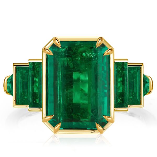 Golden Bezel Seven Stone Emerald Cut Emerald Sapphire Engagement Ring For Women Belovegrace