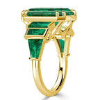 Golden Bezel Seven Stone Emerald Cut Emerald Sapphire Engagement Ring For Women Belovegrace