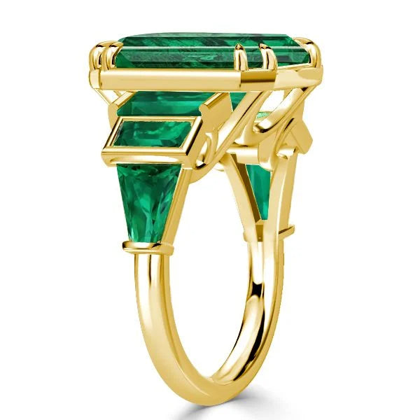 Golden Bezel Seven Stone Emerald Cut Emerald Sapphire Engagement Ring For Women Belovegrace