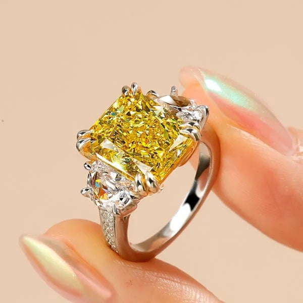 Two Tone Double Prong Radiant Cut Yellow Sapphire Engagement Ring For Women Belovegrace