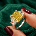Classic 3 Stone Canary Sapphire Radiant Cut Fancy Engagement Ring