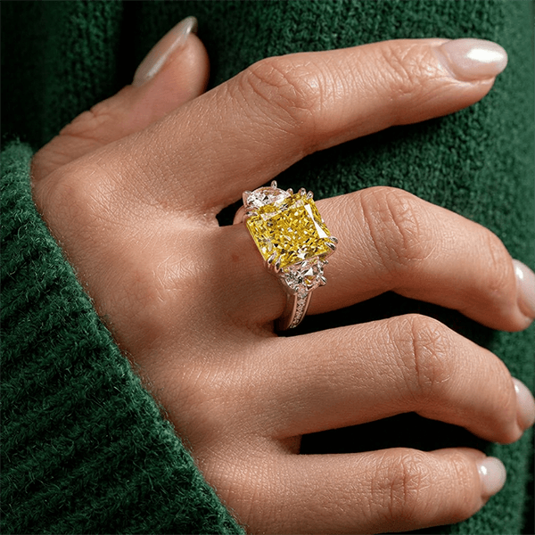 Classic 3 Stone Canary Sapphire Radiant Cut Fancy Engagement Ring