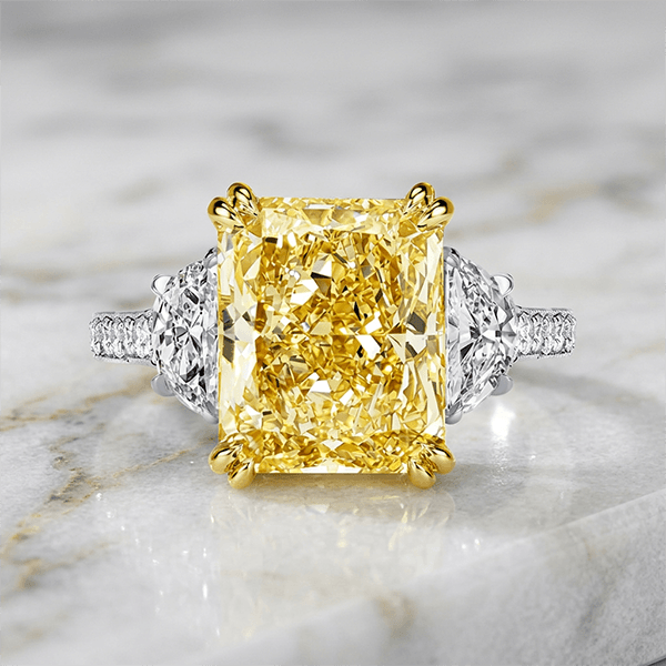 Classic 3 Stone Canary Sapphire Radiant Cut Fancy Engagement Ring