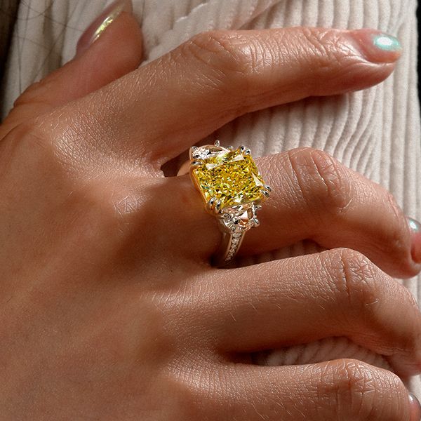 Two Tone Double Prong Radiant Cut Yellow Sapphire Engagement Ring For Women Belovegrace