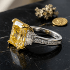 Classic 3 Stone Canary Sapphire Radiant Cut Fancy Engagement Ring