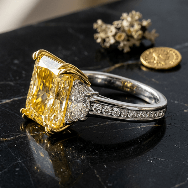 Classic 3 Stone Canary Sapphire Radiant Cut Fancy Engagement Ring