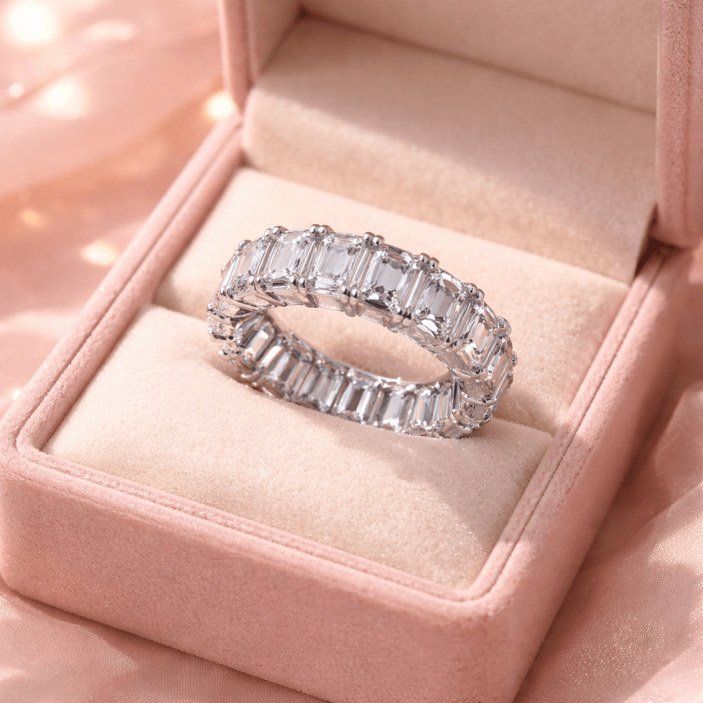 Stackable Emerald Cut Moissanite Eternity Wedding Band For Women