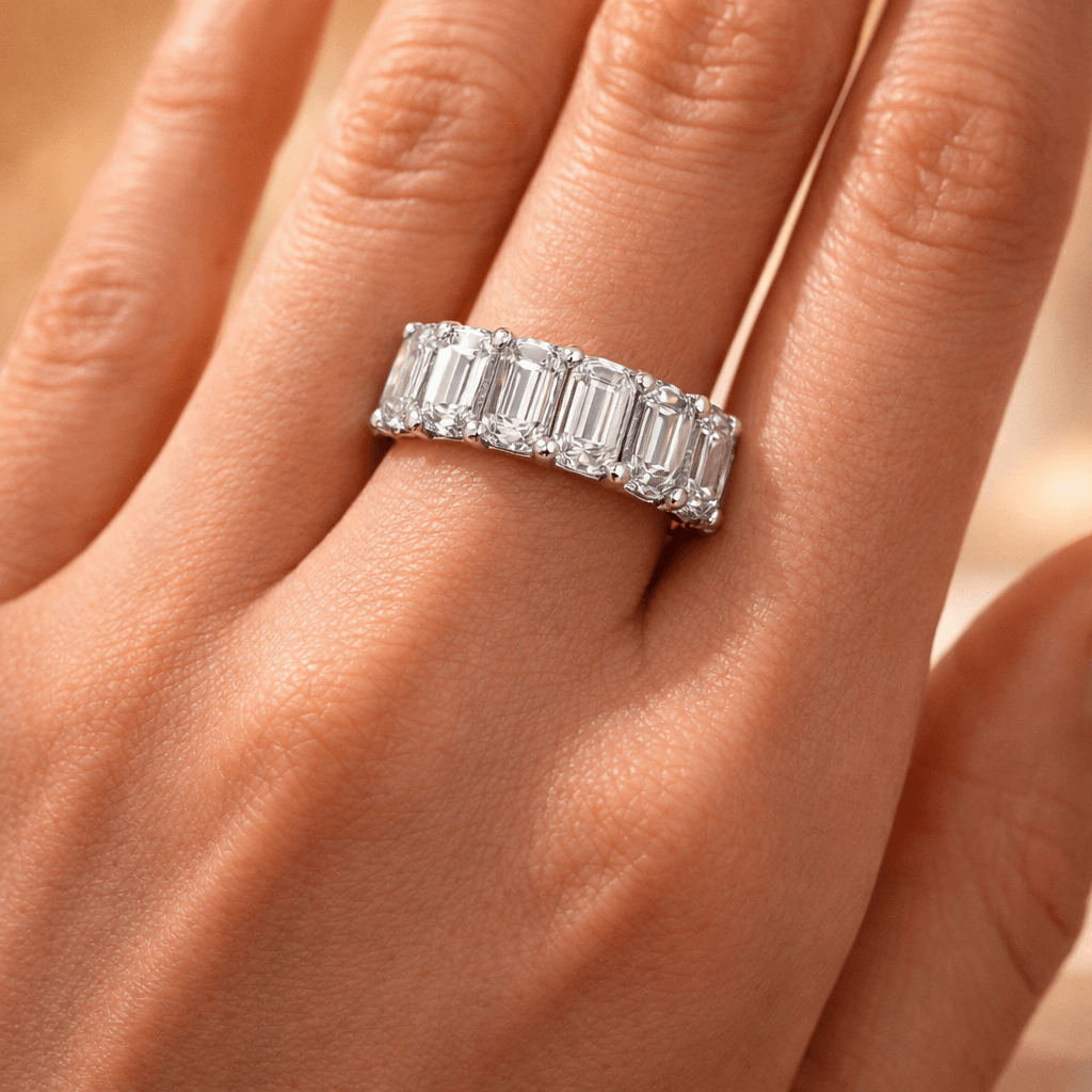 Stackable Emerald Cut Moissanite Eternity Wedding Band For Women