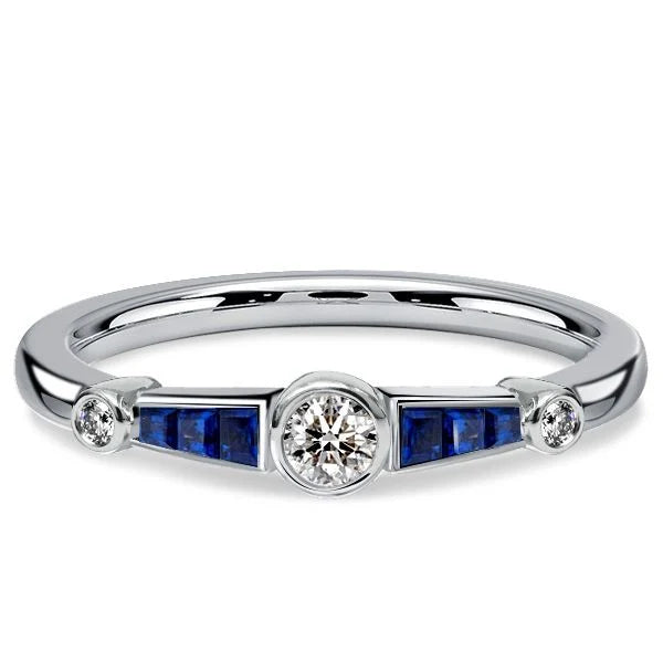 Vintage Bezel Setting Round Cut Blue Sapphire Wedding Ring For Women Belovegrace