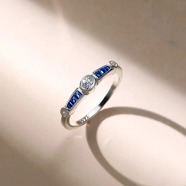 Vintage Bezel Setting Round Cut Blue Sapphire Wedding Ring For Women Belovegrace