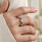 Minimalist Round & Baguette Cut White & Blue Sapphire Stackable Engagement Ring