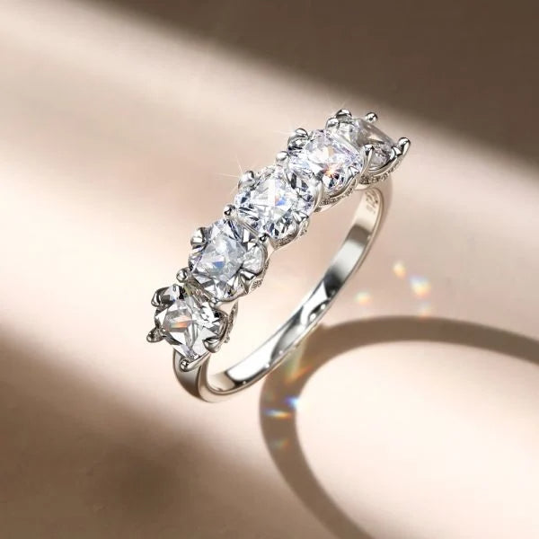 Five Stone Cushion Cut White Sapphire Half Eternity Wedding Band For Women Belovegrace