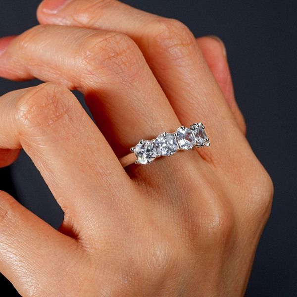 Five Stone Cushion Cut White Sapphire Half Eternity Wedding Band For Women Belovegrace
