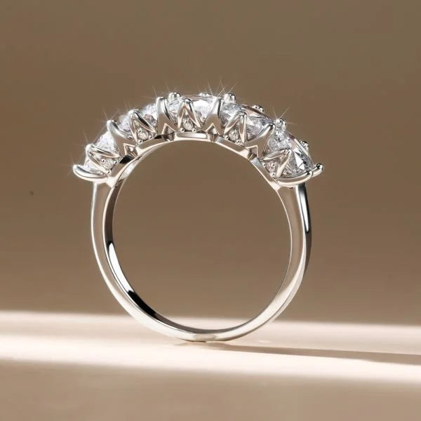 Five Stone Cushion Cut White Sapphire Half Eternity Wedding Band For Women Belovegrace