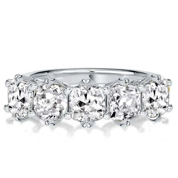 Five Stone Cushion Cut White Sapphire Half Eternity Wedding Band For Women Belovegrace