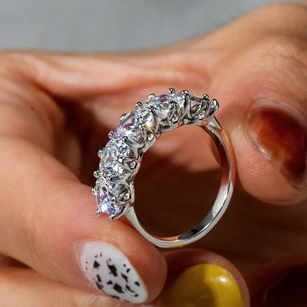 Five Stone Cushion Cut White Sapphire Half Eternity Wedding Band For Women Belovegrace