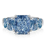 Classic Five Stone Radiant Cut Blue Topaz Engagement Ring For Women Belovegrace